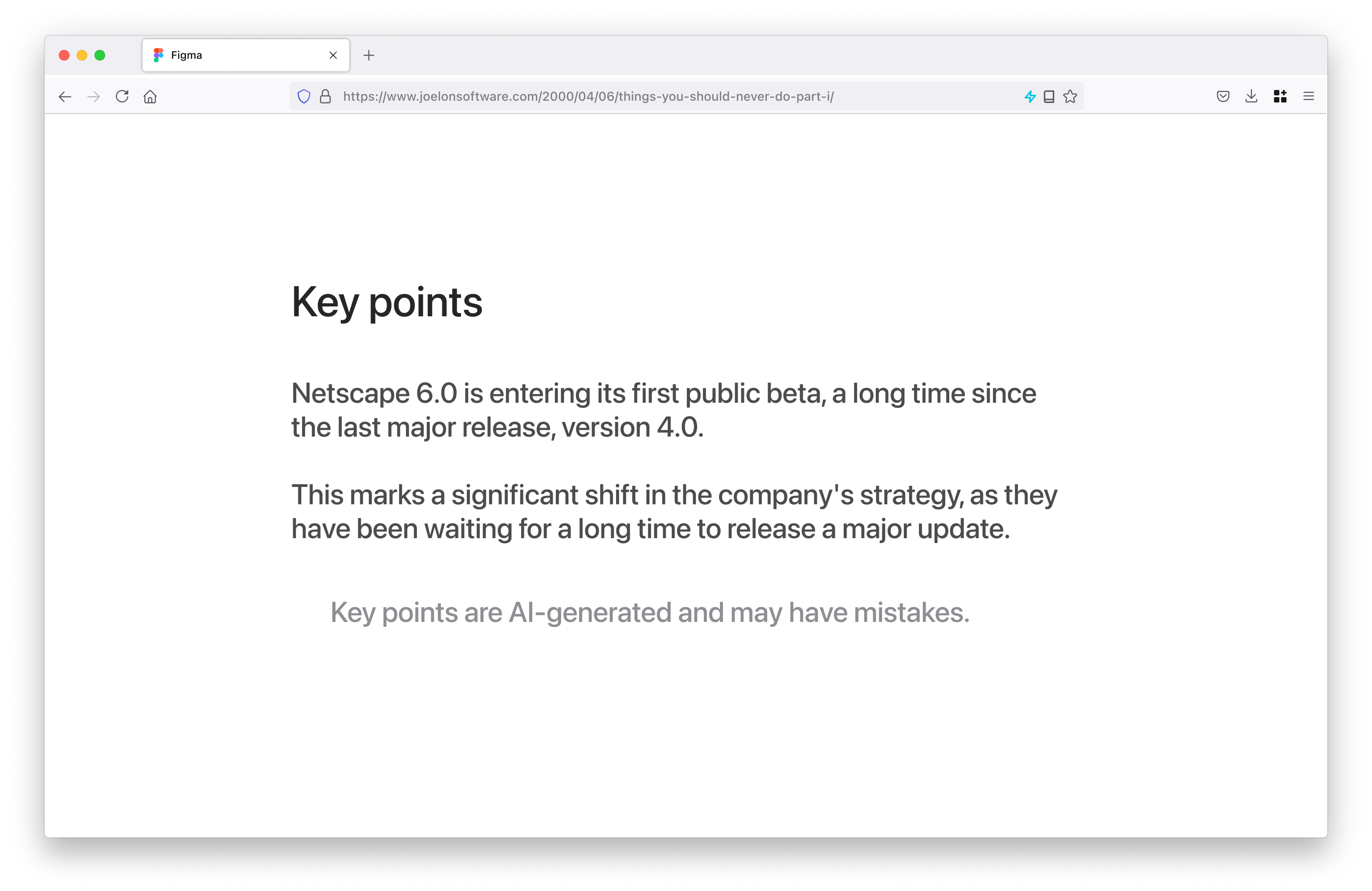 Firefox showing the summary